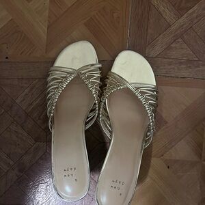 a new day Gold Braided Strappy Slide Heels